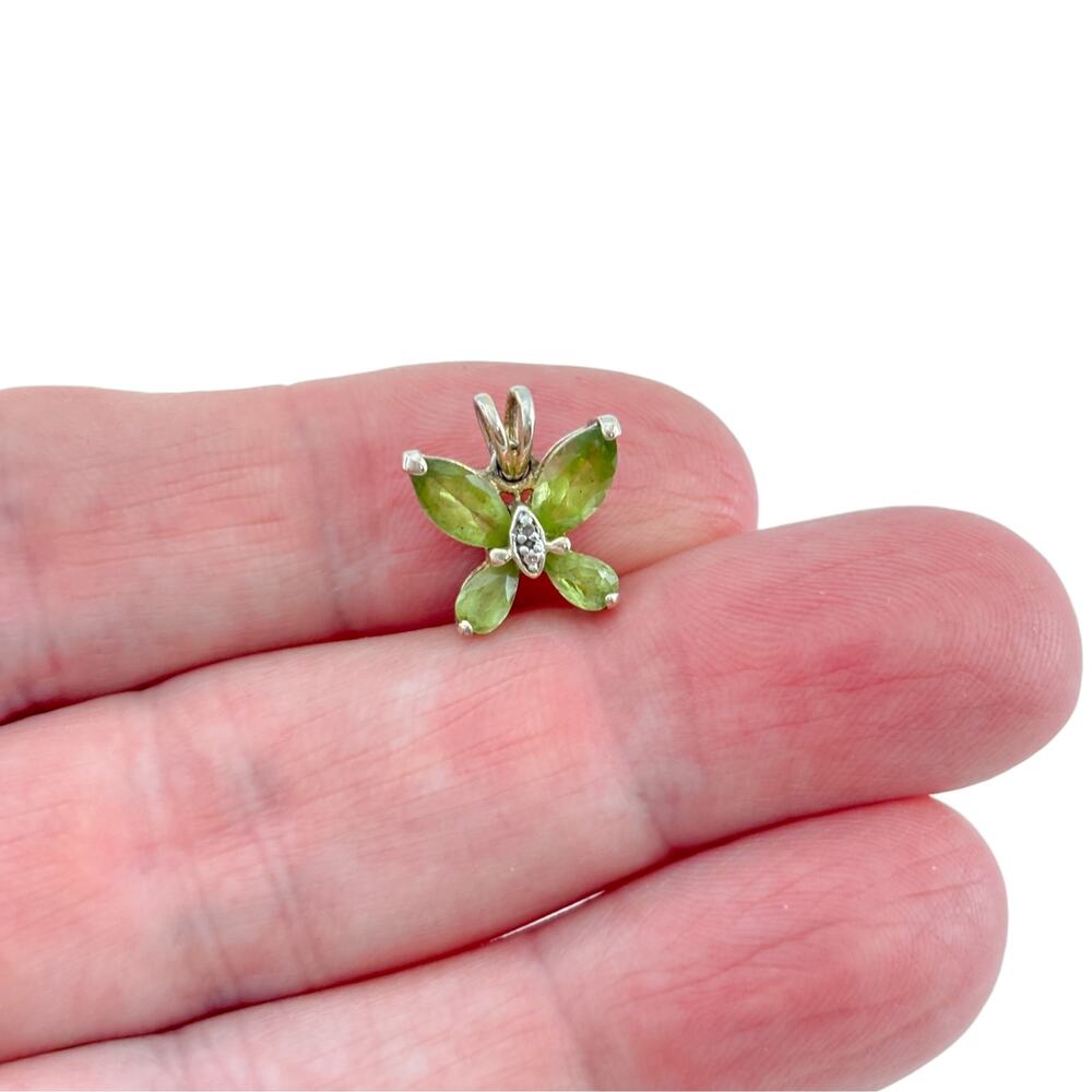 Vintage Sterling Silver 925 Peridot Diamond Butterfly Pendant